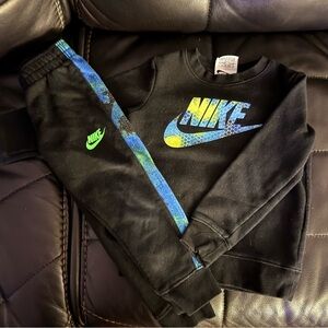 Nike Kids Black Sweatsuit with Blue and Green Accents